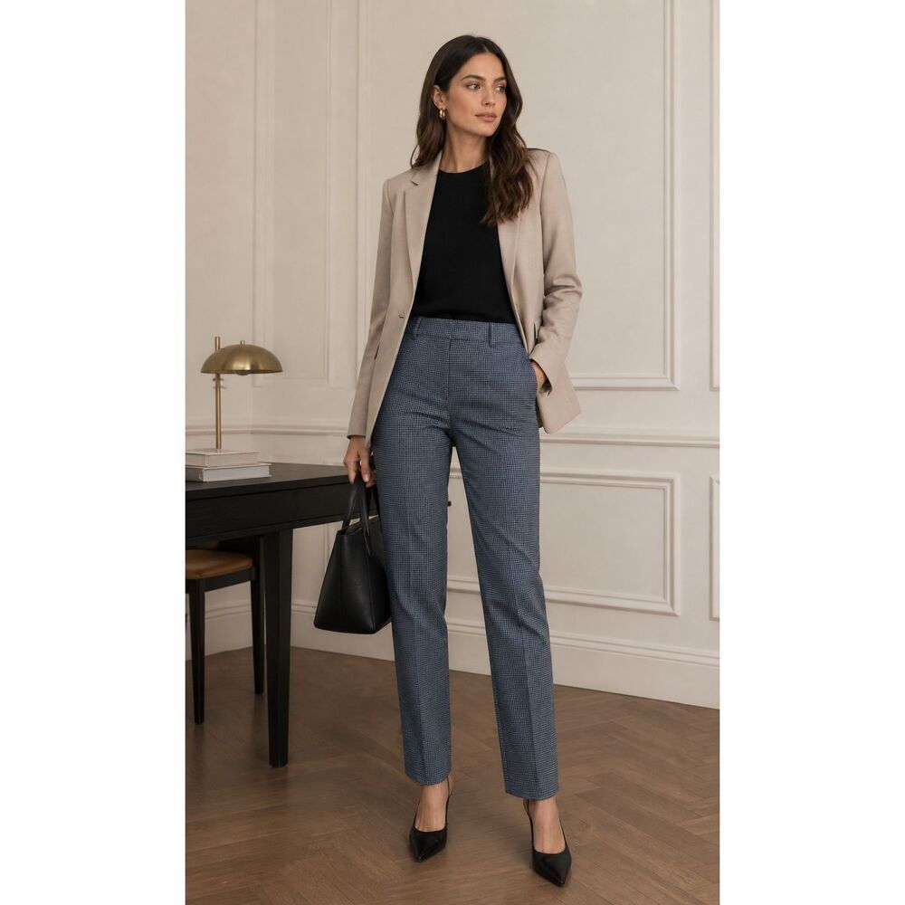 ZARA Woman Ankle Slim Straight Fine Plaid Dress Pants Size 10